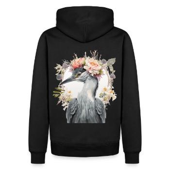Watercolor Heron Freshwater Bird Flower Crown Flor - Men’s Premium Organic Hoodie - black - Back - Nico (187cm)