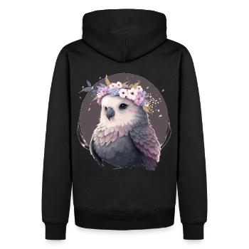 Cute Gray Budgie Parakeet Bird Flower Crown Pet Bi - Men’s Premium Organic Hoodie - black - Back - Nico (187cm)