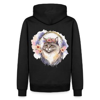 Cute Siberian Cat Flower Crown Cats Pet Kitten - Men’s Premium Organic Hoodie - black - Back - Nico (187cm)