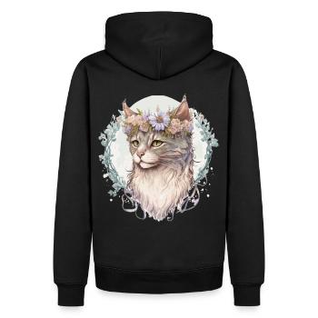 Cute LaPerm Cat Flower Crown Cats Pet Kitten - Men’s Premium Organic Hoodie - black - Back - Nico (187cm)