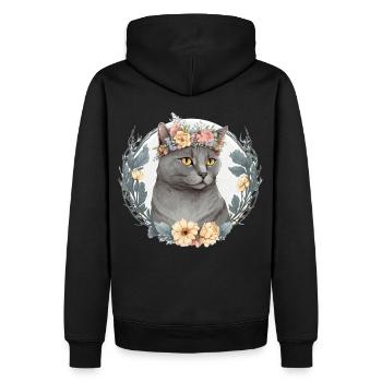 Cute Chartreux Cat Flower Crown Cats Pet Kitten - Men’s Premium Organic Hoodie - black - Back - Nico (187cm)