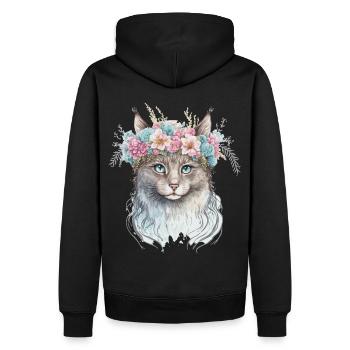 Cute LaPerm Cat Flower Crown Cats Pet Kitten - Men’s Premium Organic Hoodie - black - Back - Nico (187cm)