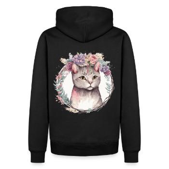 Cute American Shorthair Cat Flower Crown Cats Pet - Men’s Premium Organic Hoodie - black - Back - Nico (187cm)