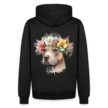American Staffordshire Terrier Flower Crown Pet Do - Männer Premium Bio Hoodie - Schwarz - Hinten - Nico (187cm)