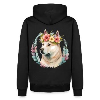 Cute Akita Inu Dog Flower Crown Pet Dog Breed Flor - Men’s Premium Organic Hoodie - black - Back - Nico (187cm)