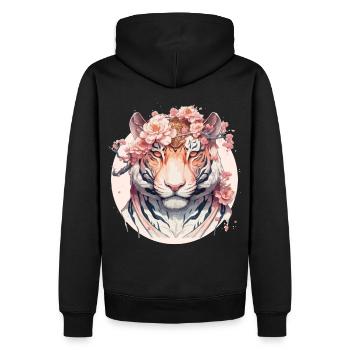 Aquarelle Fleur Tigre Chinois Zodiaque Signe Animal - Sweat à capuche Premium bio Homme - noir - Dos - Nico (187cm)