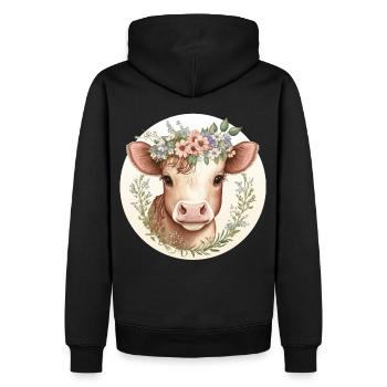 Cottagecore Mignon Bébé Vache Veau Floral Animal de Ferme - Sweat à capuche Premium bio Homme - noir - Dos - Nico (187cm)