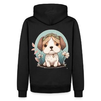 Cute Cottagecore Baby Dog Flower Crown Kawaii Pupp - Men’s Premium Organic Hoodie - black - Back - Nico (187cm)