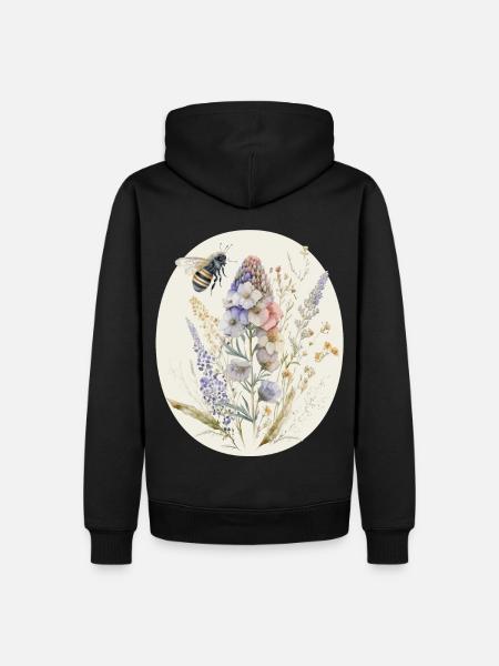 Cute Cottagecore Botanic Flower Bee Watercolor Wil - Männer Premium Bio Hoodie - Schwarz