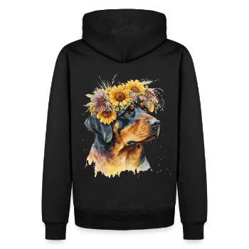 Cute Rottweiler Sunflower Dog Breed Pet Puppy - Men’s Premium Organic Hoodie - black - Back - Nico (187cm)