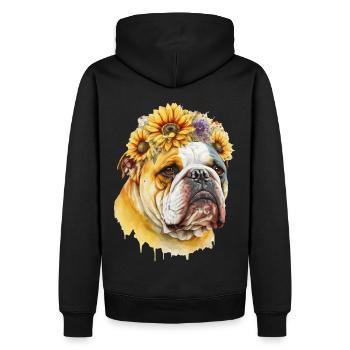 Cute Bulldog Sunflower Dog Breed Pet Puppy - Men’s Premium Organic Hoodie - black - Back - Nico (187cm)