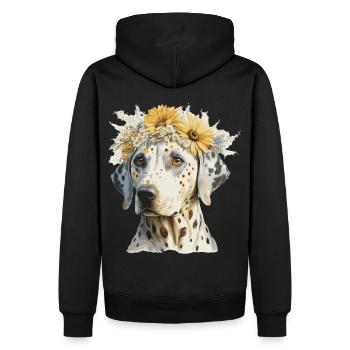 Watercolor Dalmatian Sunflower Dog Breed Pet Puppy - Men’s Premium Organic Hoodie - black - Back - Nico (187cm)