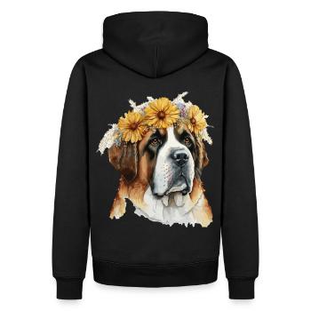 Cute St Bernard Sunflower Dog Breed Pet Puppy - Men’s Premium Organic Hoodie - black - Back - Nico (187cm)