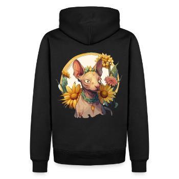 Cute Sphynx Sunflower Cat Breed Pet Kitten - Men’s Premium Organic Hoodie - black - Back - Nico (187cm)