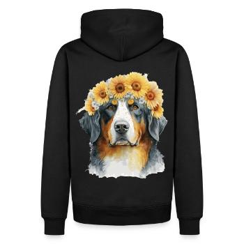 Cute Bernese Mountain Sunflower Dog Breed Pet Pupp - Men’s Premium Organic Hoodie - black - Back - Nico (187cm)