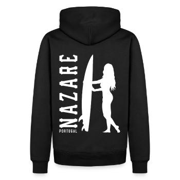 Nazare Surfer Girl Portugal - Männer Premium Bio Hoodie - Schwarz - Hinten - Nico (187cm)