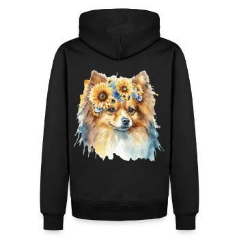 Cute Pomeranian Pom Spitz Sunflower Dog Breed Pet - Men’s Premium Organic Hoodie - black - Back - Nico (187cm)