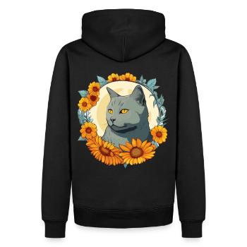 Cute Chartreux Sunflower Cat Breed Pet Kitten - Men’s Premium Organic Hoodie - black - Back - Nico (187cm)