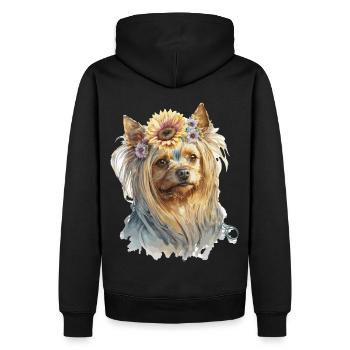 Cute Yorkshire Terrier Sunflower Dog Breed Pet Pup - Men’s Premium Organic Hoodie - black - Back - Nico (187cm)