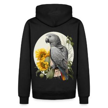 Cute African Gray Parrot Sunflower Bird Lover - Men’s Premium Organic Hoodie - black - Back - Nico (187cm)