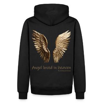 ANGE AIMÉ AU CIEL Ailes d’or Dicton - Sweat à capuche Premium bio Homme - noir - Dos - Nico (187cm)