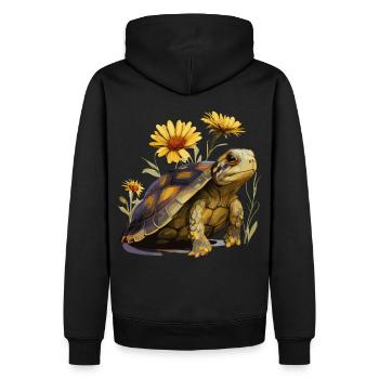 Cute Sunflower Red Eared Slider Turtle Watercolor - Men’s Premium Organic Hoodie - black - Back - Nico (187cm)