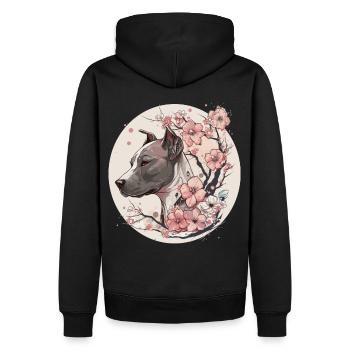 Japanese Sakura Dalmatian Cherry Blossom Watercolo - Männer Premium Bio Hoodie - Schwarz - Hinten - Nico (187cm)