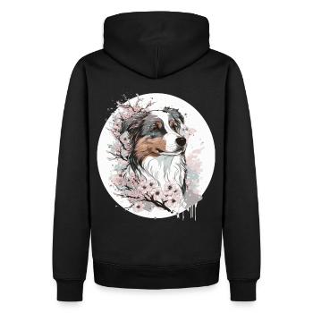 Mignon berger australien cerisier fleur chien japone - Sweat à capuche Premium bio Homme - noir - Dos - Nico (187cm)