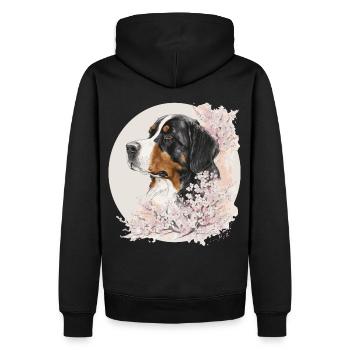 Bernese Mountain Dog Breed Cherry Blossom Japanese - Men’s Premium Organic Hoodie - black - Back - Nico (187cm)