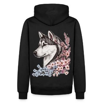 Siberian Husky Cherry Blossom Dog Japanese Sakura - Männer Premium Bio Hoodie - Schwarz - Hinten - Nico (187cm)
