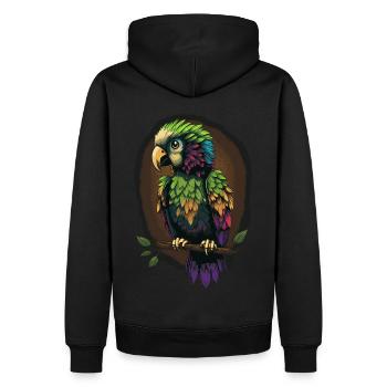 Cute Green Parrot Birding Ornithology Lover - Men’s Premium Organic Hoodie - black - Back - Nico (187cm)