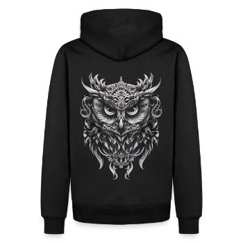 Süße Eule mit großen Augen - Männer Premium Bio Hoodie - Schwarz - Hinten - Nico (187cm)