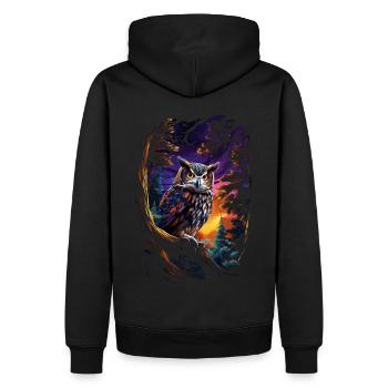 Beau hibou avec de grands yeux la nuit - Sweat à capuche Premium bio Homme - noir - Dos - Nico (187cm)