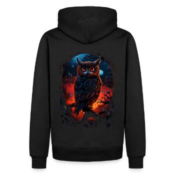 Beau hibou avec de grands yeux la nuit - Sweat à capuche Premium bio Homme - noir - Dos - Nico (187cm)