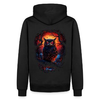 Beau hibou avec de grands yeux la nuit - Sweat à capuche Premium bio Homme - noir - Dos - Nico (187cm)