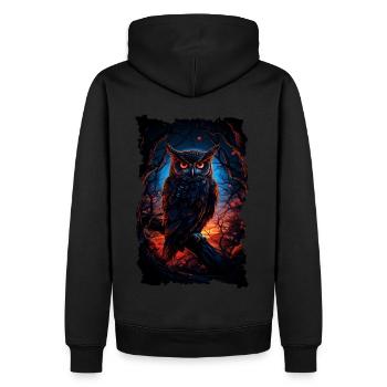 Coole Eule mit großen Augen in der Nacht - Männer Premium Bio Hoodie - Schwarz - Hinten - Nico (187cm)