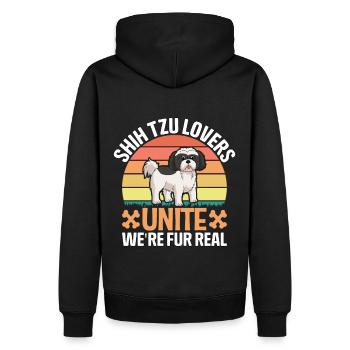 Les amoureux de Shih Tzu s’unissent, nous sommes pour de vrai - Sweat à capuche Premium bio Homme - noir - Dos - Nico (187cm)