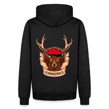 Schwarzwald Bollenhut Hirsch Motive - Traditionell - Männer Premium Bio Hoodie - Schwarz - Hinten - Nico (187cm)