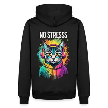 Katzenmotiv Musikliebhaber Spruch NO STRESS - Männer Premium Bio Hoodie - Schwarz - Hinten - Nico (187cm)
