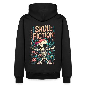 Skull Fiction Totenkopf Schädel Kunst Pixelart - Männer Premium Bio Hoodie - Schwarz - Hinten - Nico (187cm)