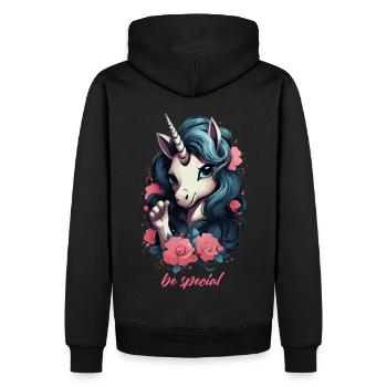 Licorne mignonne mignonne - Soyez spécial - Sweat à capuche Premium bio Homme - noir - Dos - Nico (187cm)