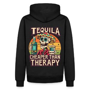 Lustiger Spruch Tequila is Cheaper Than Therapy - Männer Premium Bio Hoodie - Schwarz - Hinten - Nico (187cm)