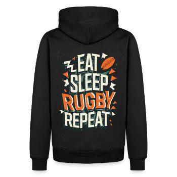 Eat Sleep Rugby Repeat Sport Typografie - Männer Premium Bio Hoodie - Schwarz - Hinten - Nico (187cm)