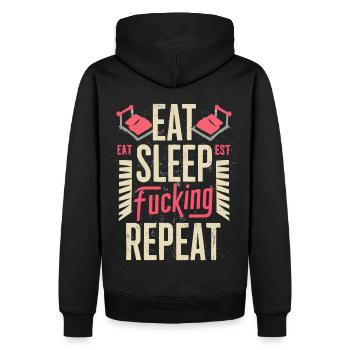 Eat Sleep Fucking Repeat Sport Typografie - Männer Premium Bio Hoodie - Schwarz - Hinten - Nico (187cm)
