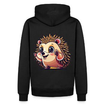 Niedlicher Cartoon Igel in fröhlicher Pose - Männer Premium Bio Hoodie - Schwarz - Hinten - Nico (187cm)