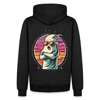 Retro-Sonnen-Gespenst: Spukhaft cool zu Halloween - Männer Premium Bio Hoodie - Schwarz - Hinten - Nico (187cm)