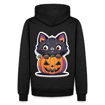 Halloween drôle : Chat dans la citrouille - Sweat à capuche Premium bio Homme - noir - Dos - Nico (187cm)