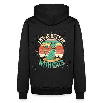 Retro Cat Design : La vie est meilleure avec les chats - Sweat à capuche Premium bio Homme - noir - Dos - Nico (187cm)