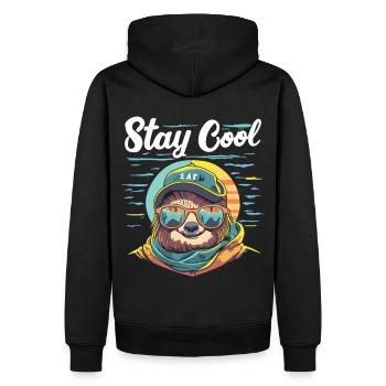 Entspanntes Faultier: STAY COOL - Männer Premium Bio Hoodie - Schwarz - Hinten - Nico (187cm)