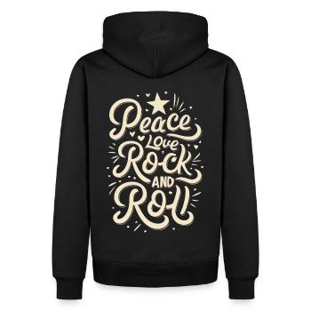 Peace Love Rock And Roll Déclaration Devise - Sweat à capuche Premium bio Homme - noir - Dos - Nico (187cm)